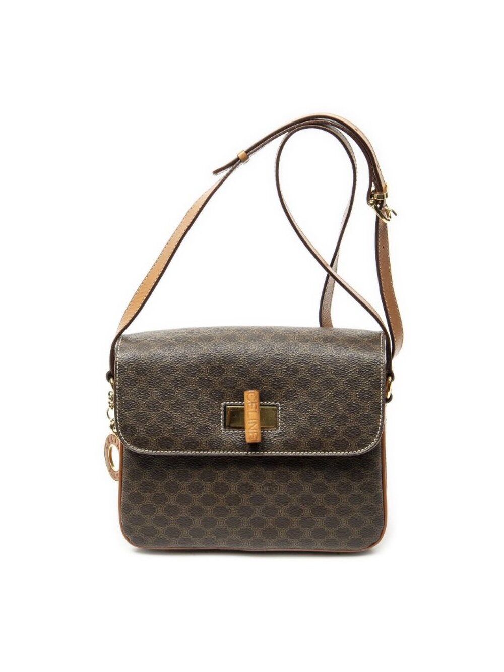 Celine Vintage Bicolor Turnlock Crossbody Brown Macadam Canvas